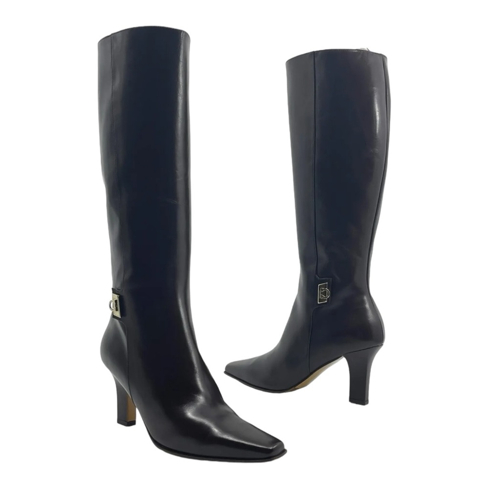 Vintage FERRAGAMO Womens 6.5 Leather GANCINI Knee High Boots Riding Designer NOS